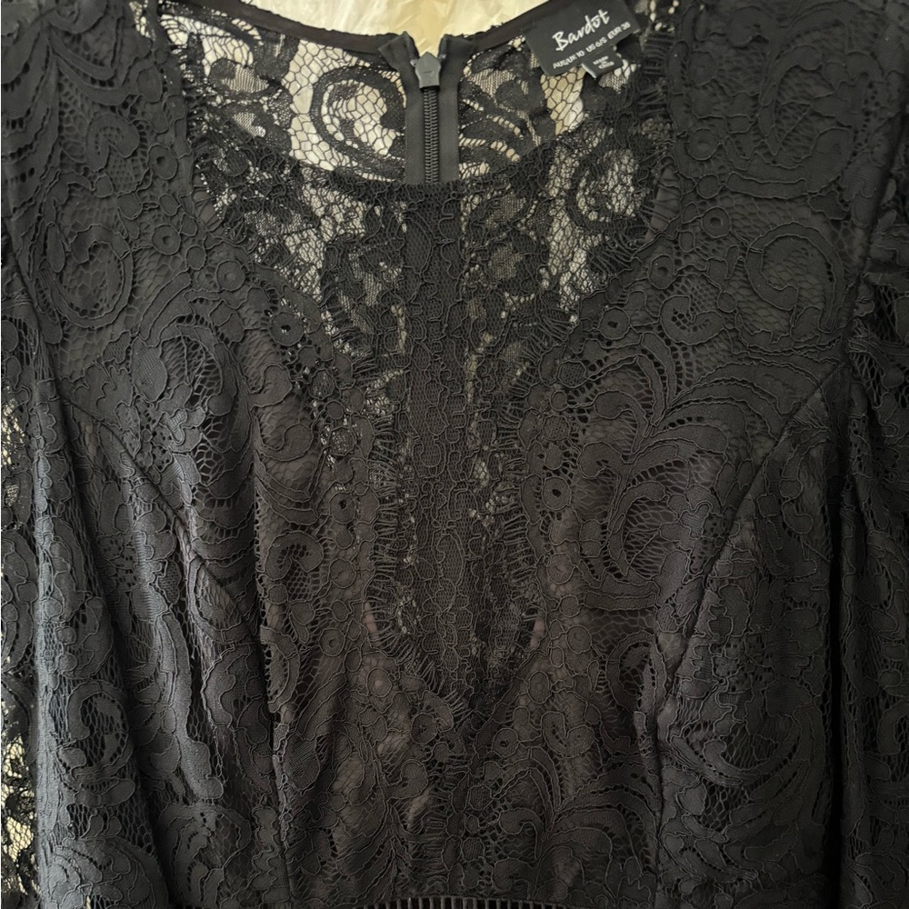 Bardot Faedra Black Lace Long Sleeve Pencil Cocktail Midi Dress. Size 6. - Picture 3 of 9